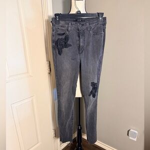 Joe's Jeans Dark Gray Straight Leg with Black Floral Embroidery